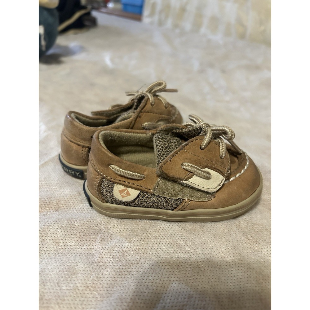 Sperry Top-Sider Bluefish Crib Jr Infant Shoes‎ Brown Leather Boat Shoes Size 2M